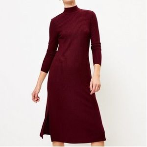 LOFT Ribbed Mock Neck Midi Dress
